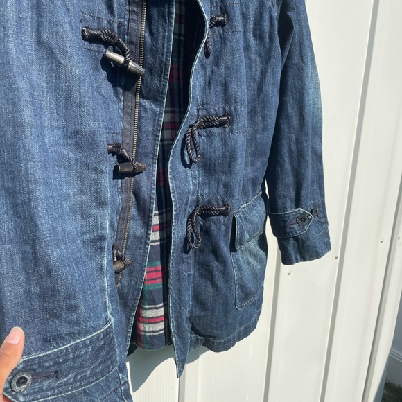 LRL Lauren Jeans Co. Ralph Lauren blue denim toggle jacket detachable hood S wmn - Picture 6 of 8